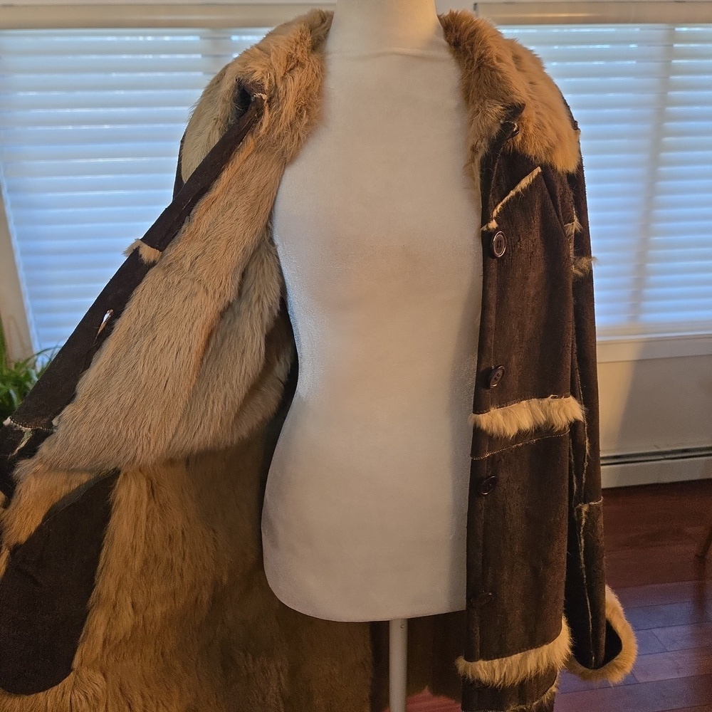 Vtg Guess Shearling Patchwork Chocolate Brown Sue… - image 8